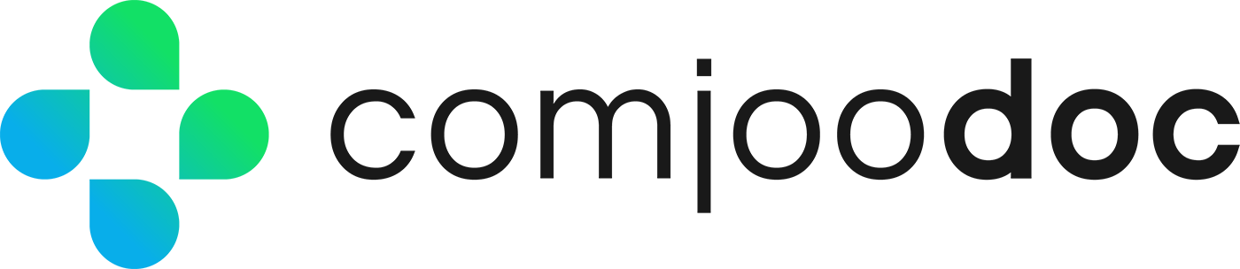 Hier sehen sie das Logo von comjoodoc. Es ist der Schriftzug "comjoodoc" in schwarz.